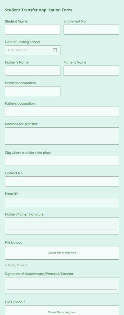 student transfer application form
