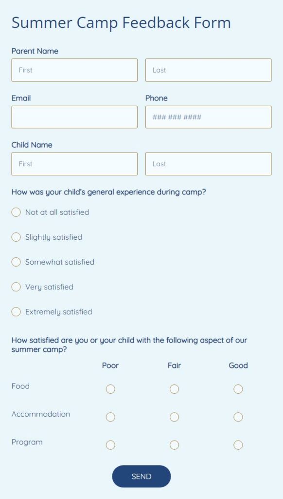 summer camp feedback form
