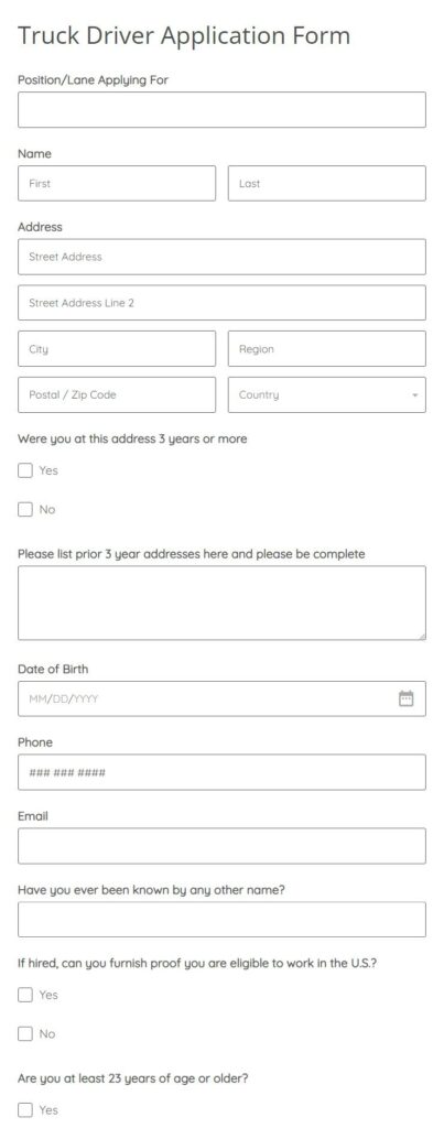 truck driver application form