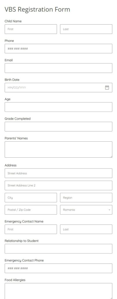 VBS Registration Form