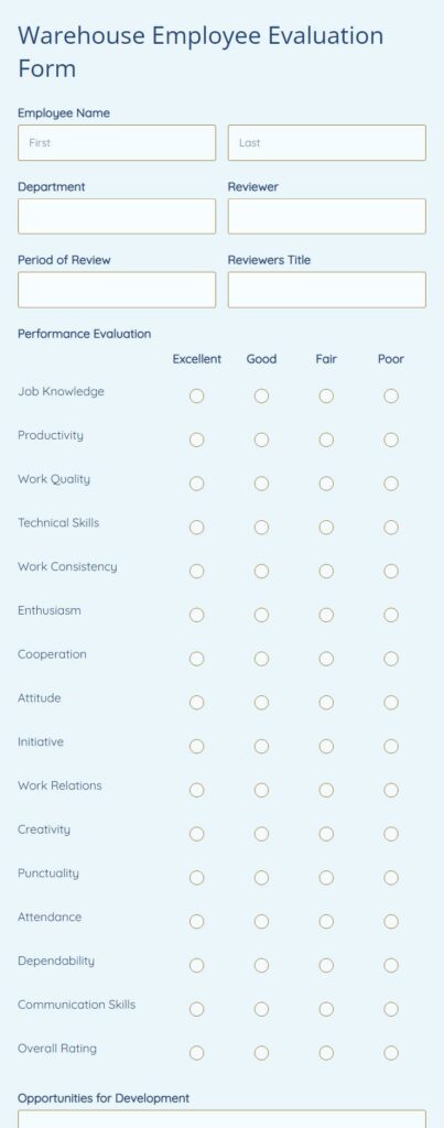 warehouse employee evaluation form