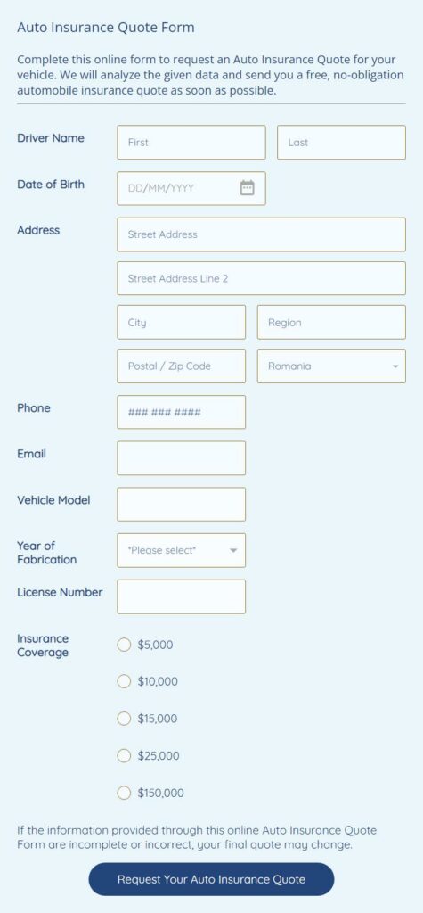 Auto Insurance Quote Form