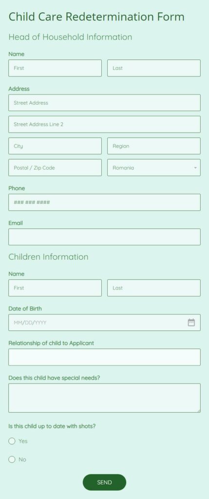 Child Care Redetermination Form