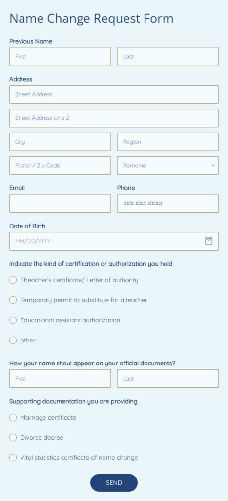 Name Change Request Form
