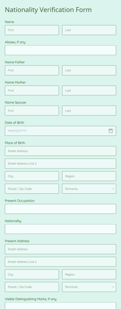 Nationality Verification Form