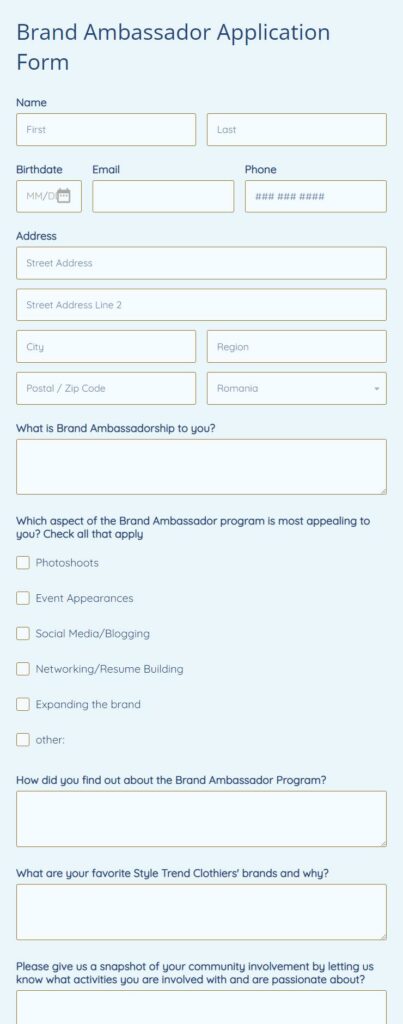 Brand Ambassador Application Form