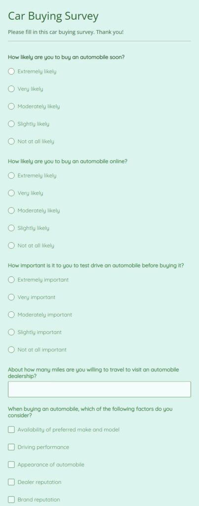 Car Buying Survey Form