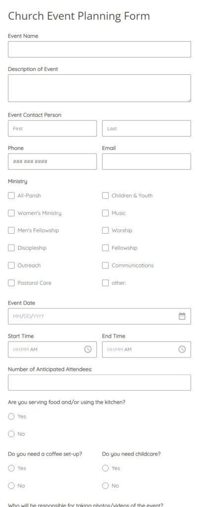 Church Event Planning Form