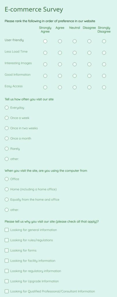 E-commerce Survey Form Template