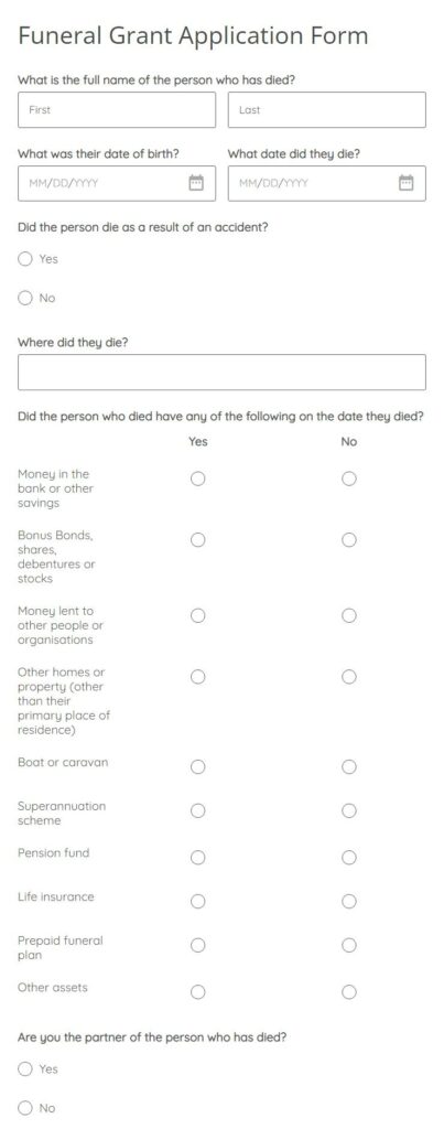 Funeral Grant Application Form