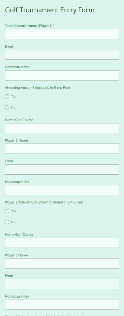 Golf Tournament Entry Form
