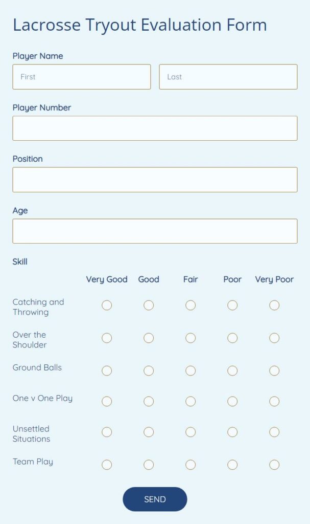 Lacrosse Tryout Evaluation Form