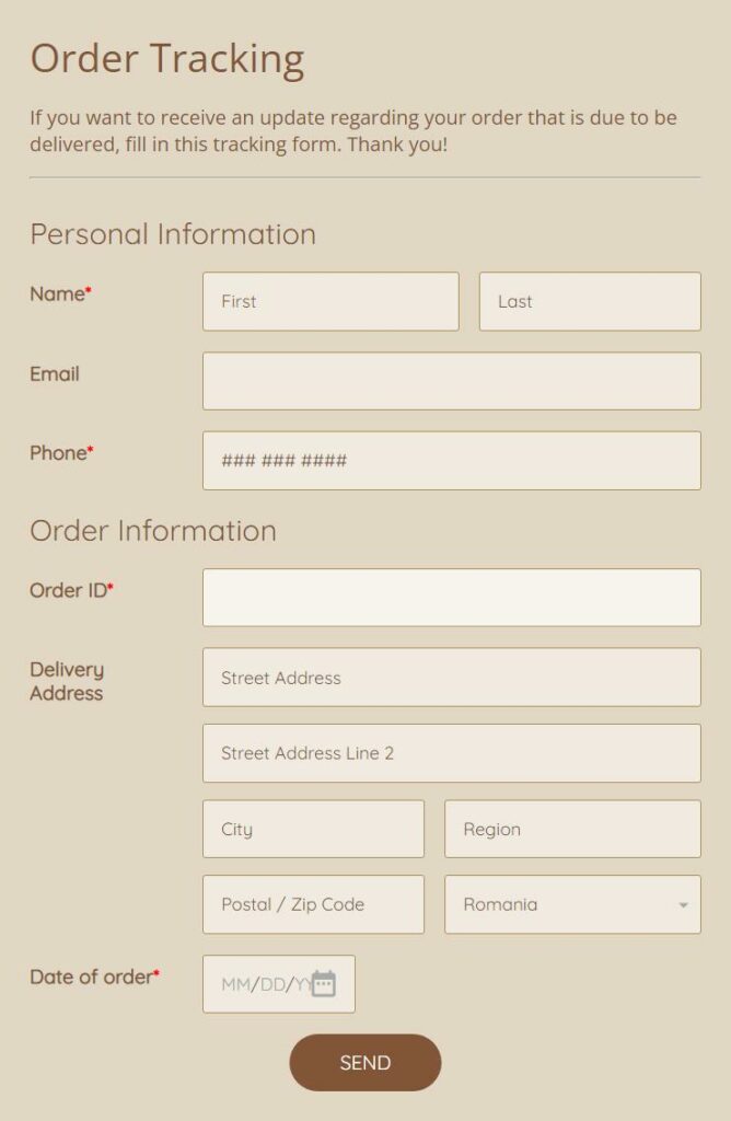 Order Tracking Form 