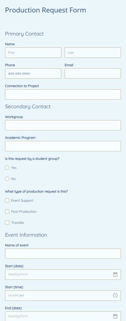 Production Request Form