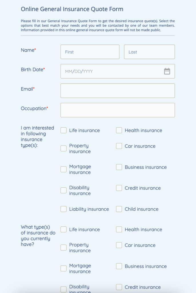 General Insurance Quote Form