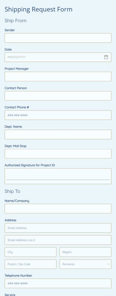 Shipping Request Form