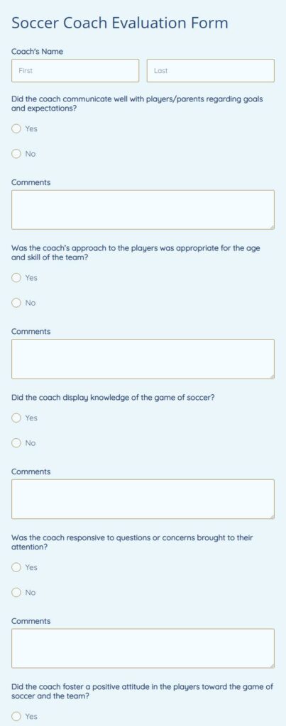 Soccer Coach Evaluation Form