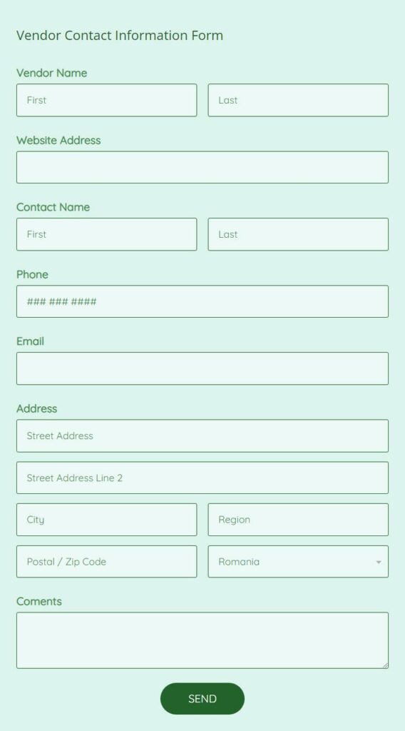 Vendor Contact Information Form