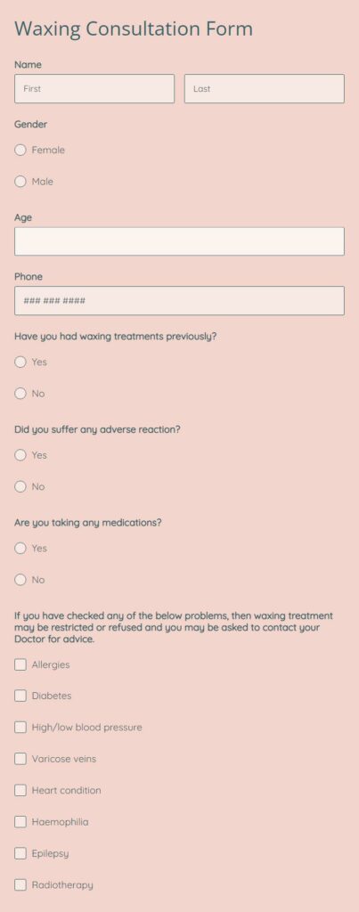Waxing Consultation Form