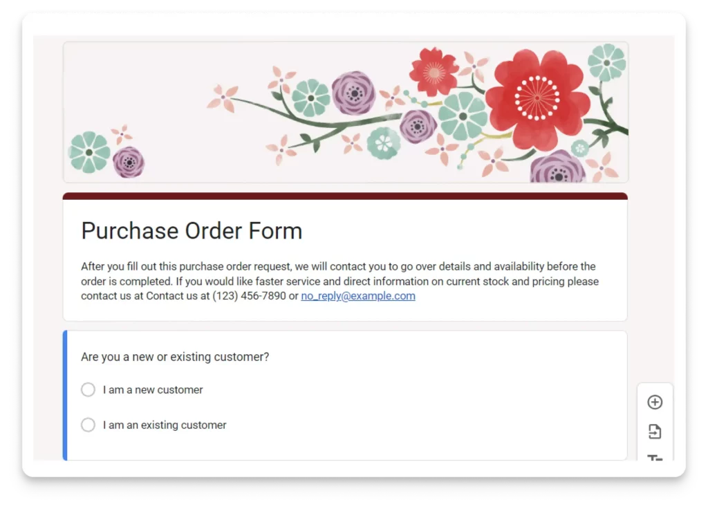 Google Purchase Order Form
