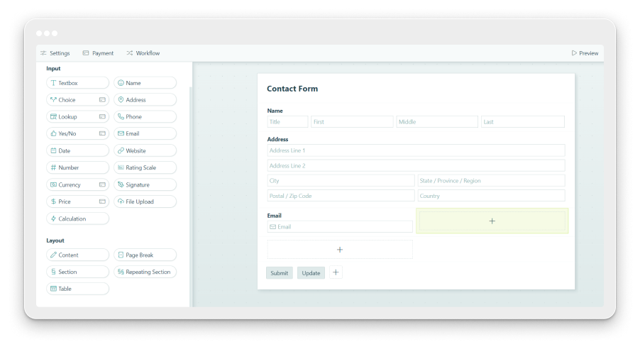 Cognito forms interface