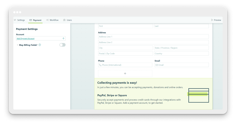 Cognito forms payments interface
