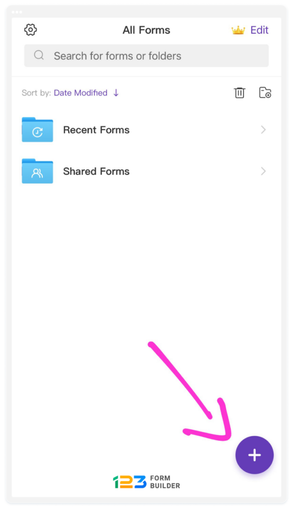 image showing how to create a new form in Google forms app
