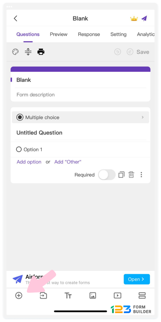 image showing how to add questions  on a google form on a mobile device