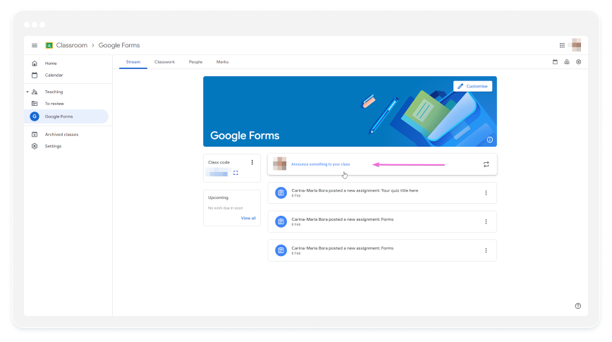 image showing how to place the form created in 123FormBuilder in Google Classroom