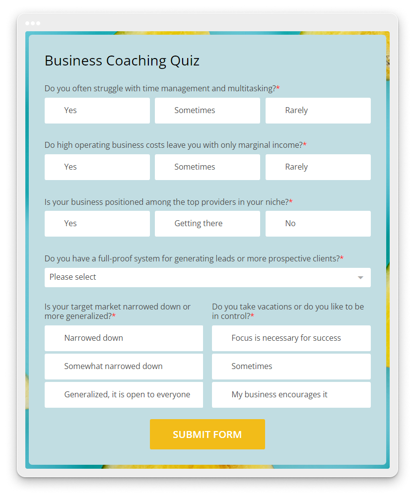 image showing a quiz created in 123FormBuilder