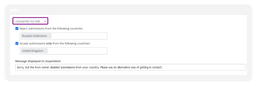 image showing how to limit access by country on a 123FormBuilder form