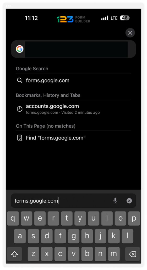 image showing a search for Google Forms app on a mobile device