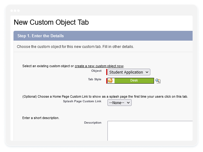 image showing a new custom object tab in Salesforce