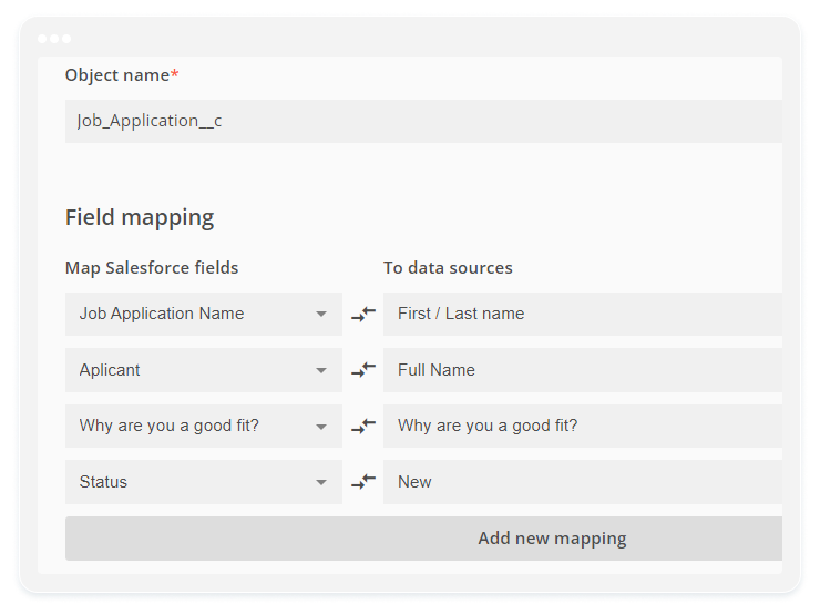 image showing field mapping in Salesforce 