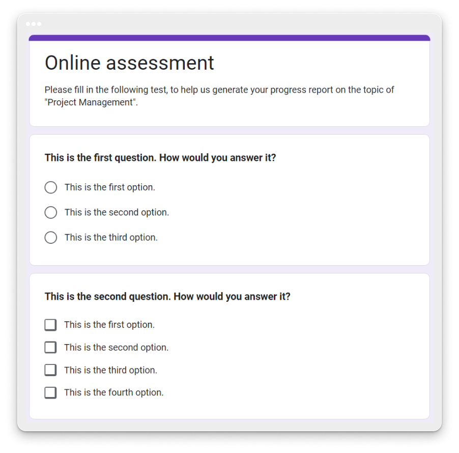 image showing an assessment form in Google Forms