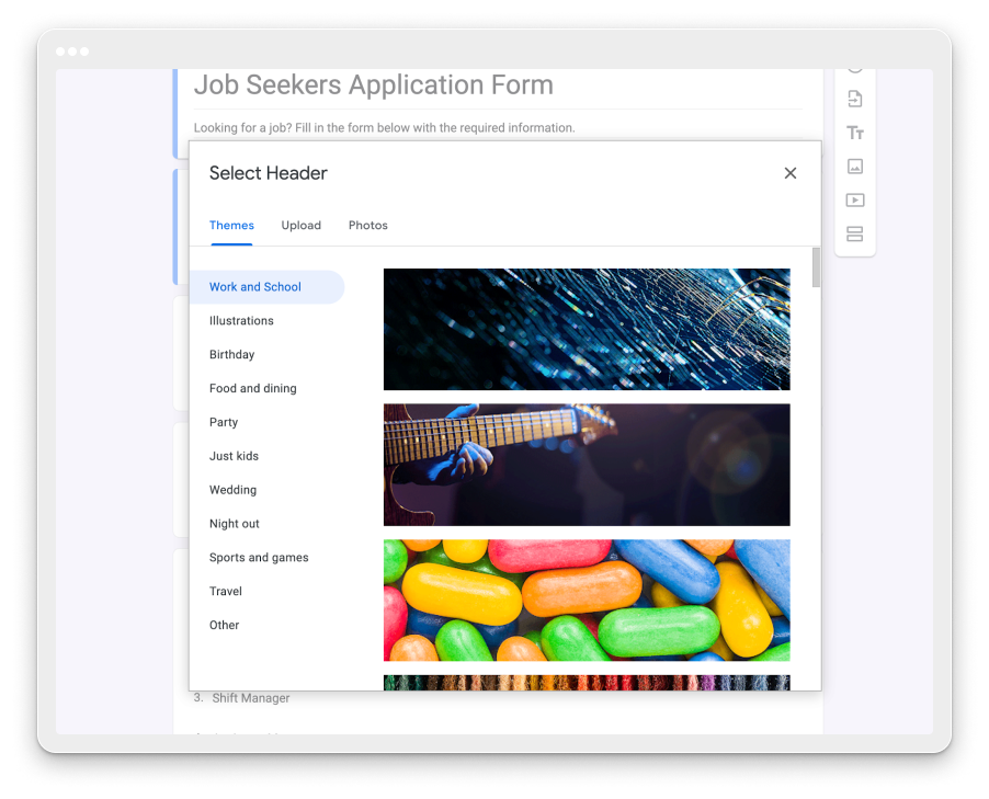 image showing how to change a form header image in google forms