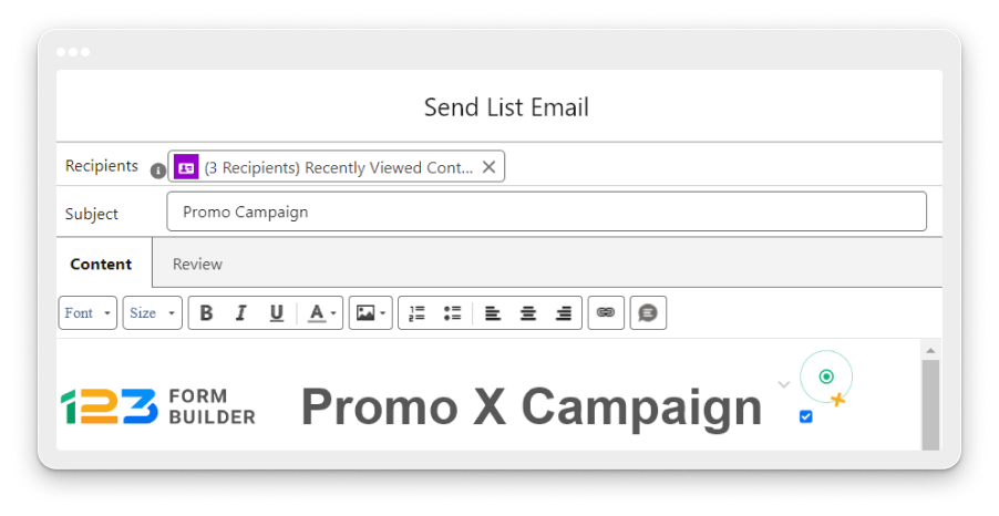image showing how to send list email in Salesforce using 123FormBuilder