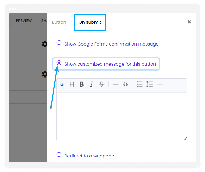 image showing the button for a customized message 