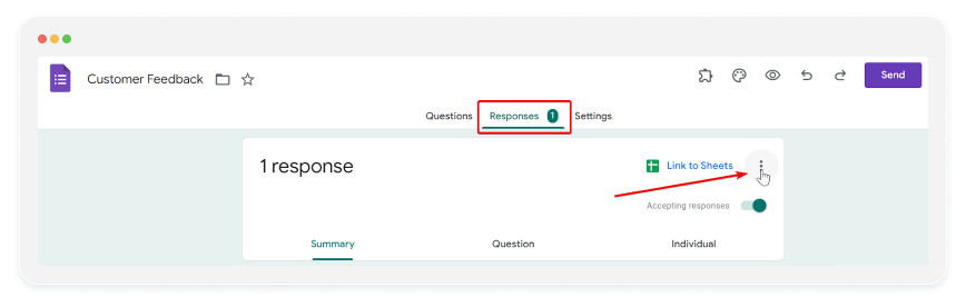 image showing how to track responses in Google Forms