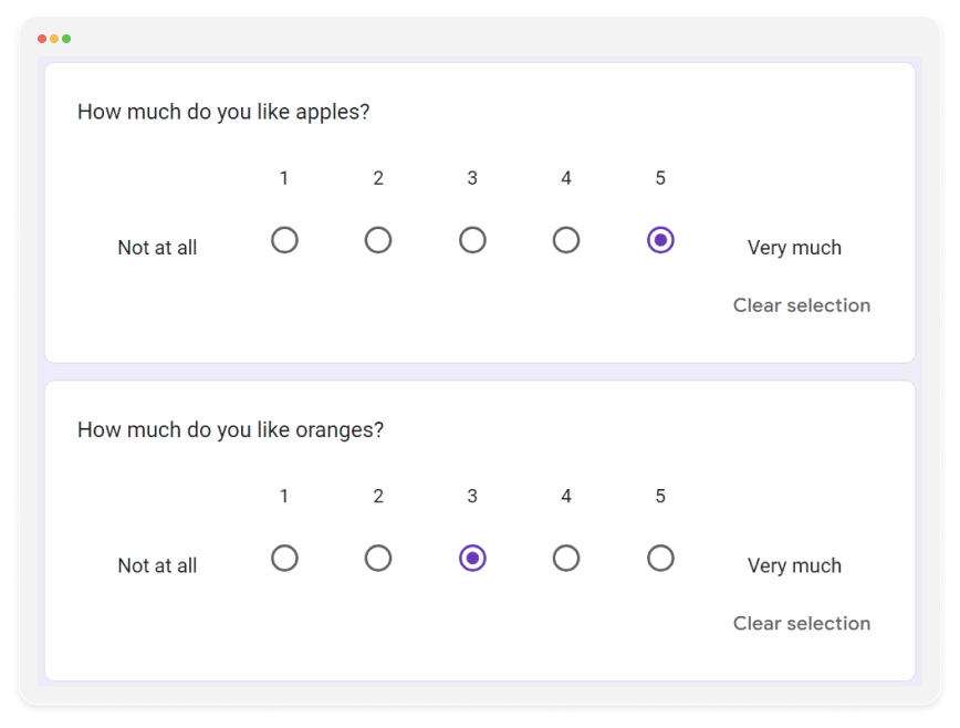 image showing a rating scale in google forms
