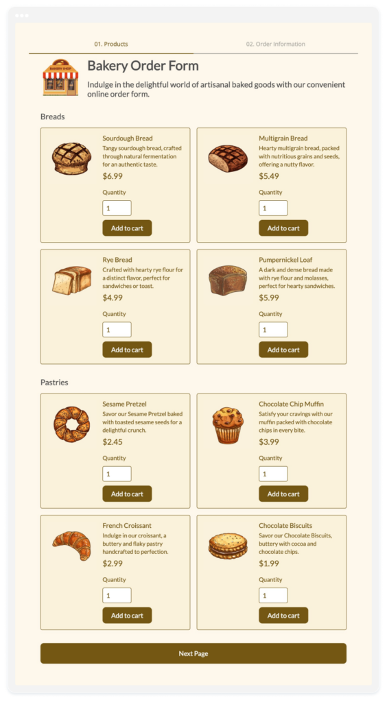 image showing a bakery order form created in 123FormBuilder