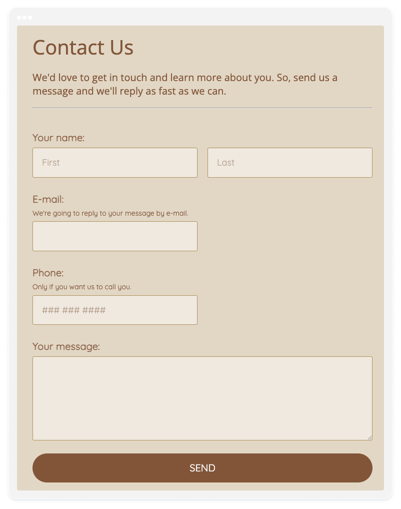 image showing a Contact Us form template created with 123FormBuilder