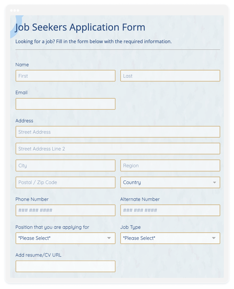 image showing a job seekers application form template