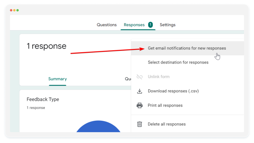 image showing how to get email notifications for new responses in google forms