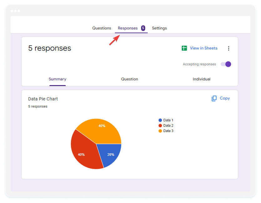 image showing responses tab with pie chart in google forms