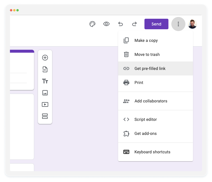 image showing how to get a pre-filled link in google forms