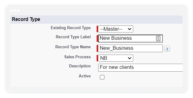 image showing a record type label in Salesforce