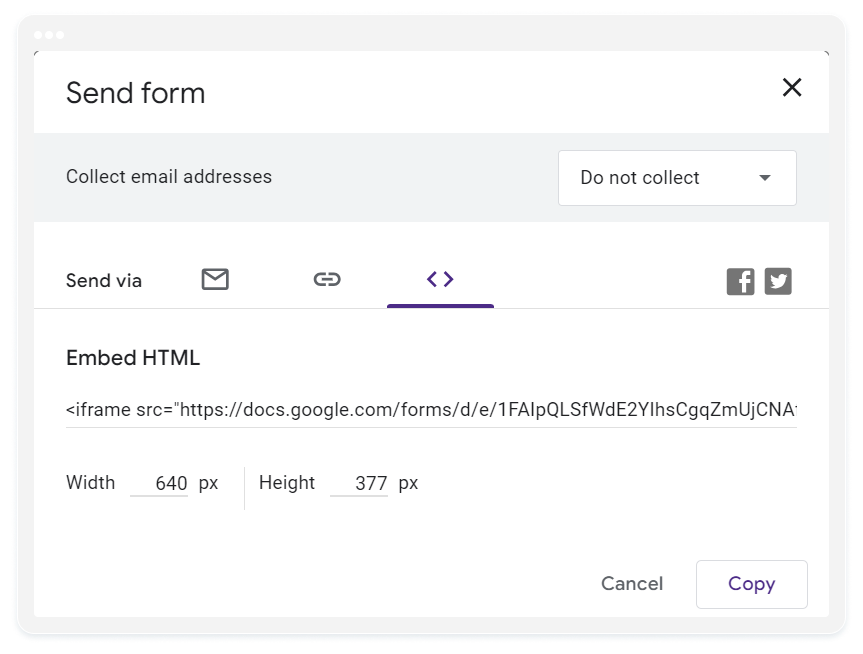 image showing embed html code in google forms 