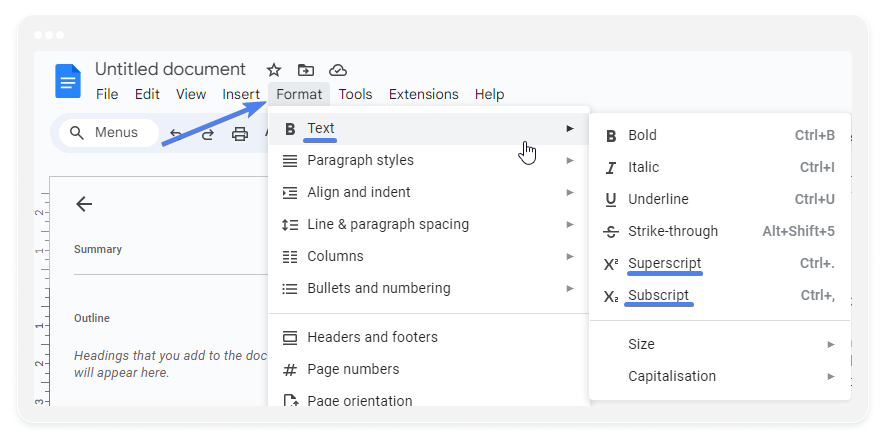 image showing how to add superscript text formatting in Google Forms