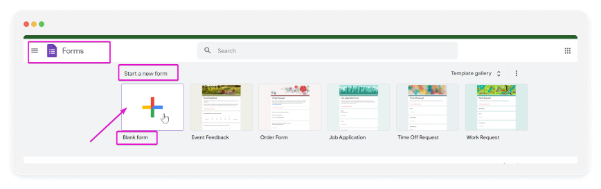 image showing how to create a new form in google forms